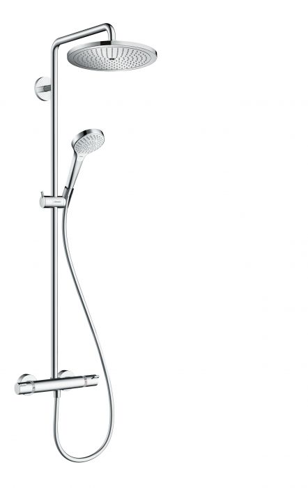 TICA zestaw prysznicowy 2jet długość ramienia: 390 mm  biały / chrom w komplecie: głowica prysznicowa d280, główka prysznicowa, bateria termostatyczna, wąż prysznicowy, suwak, drążek prysznicowy