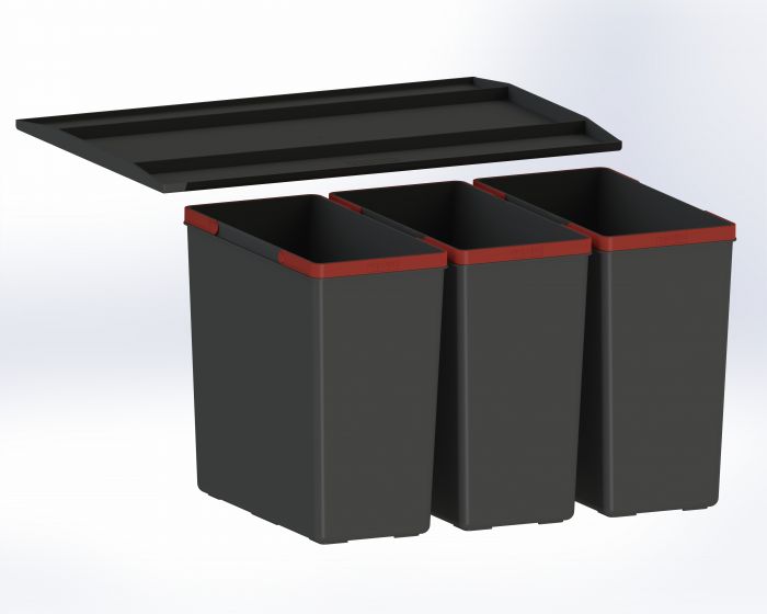 EasySort sortownik odpadów na 3 rodzaje odpadów (3 pojemniki 14.5 l) 60 cm czarny