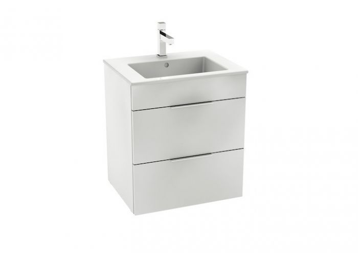 UNIK SUIT zestaw łazienkowy 550 x 422 x 620 mm biały połysk szafka z 2 szufladami, z umywalką 55 cm, z otworem na baterię